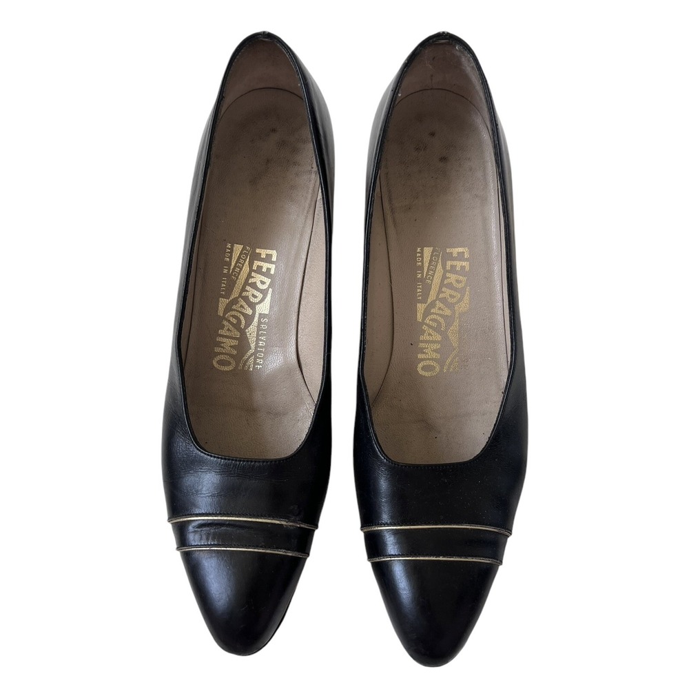 Salvatore Ferragamo Black Leather Pumps Shoes Women's Size 7